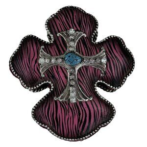 Hobby Lobby Cross-Shaped Jewelry Box Trinkets Pink Zebra Print Turquoise Accents